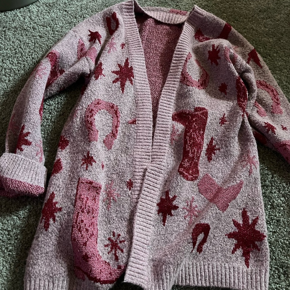 Entro Pink and Red Patterned Cardigan